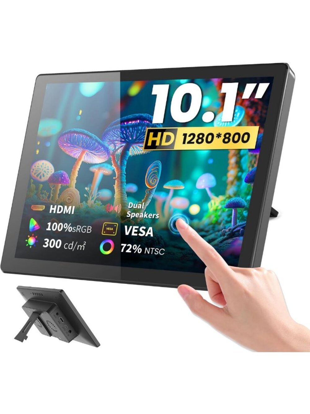 10.1" Portable Touchscreen Monitor - HD IPS Display, HDMI, Dual Speakers, Case